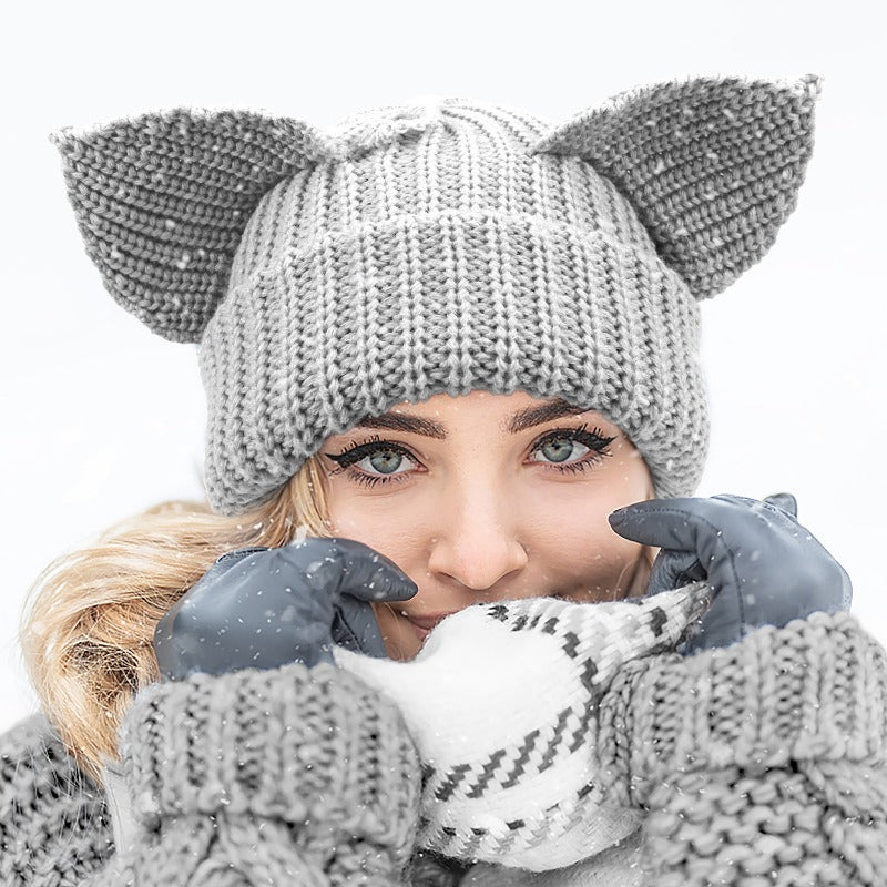 Wholesale Autumn and Winter Warm Knit Versatile and Plush Ear Protection Woolen Hat