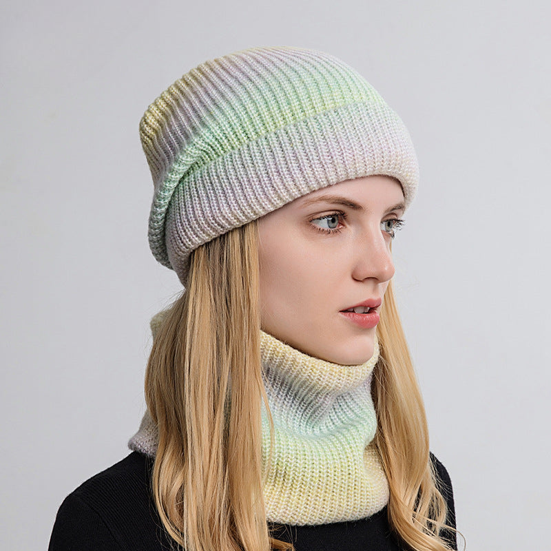 Wholesale Autumn and Winter Gradient Beanie Hat Ear Protection Cold Protection Knit Two-piece Set