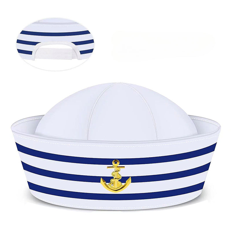Wholesale Polyester Uniform Party Blue Striped Hat Set