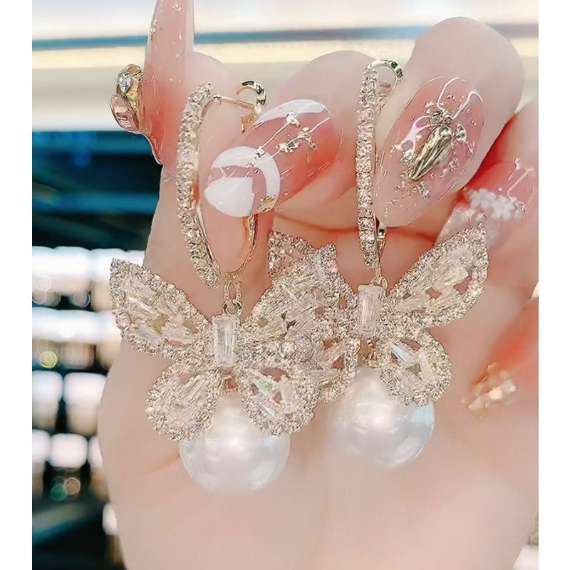 Wholesale Heavy Zircon Bow Pearl Earrings