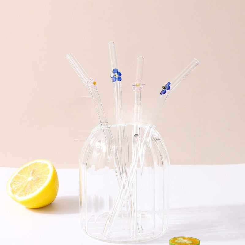 Wholesale Colorful Flower Borosilicate Glass Transparent Straws