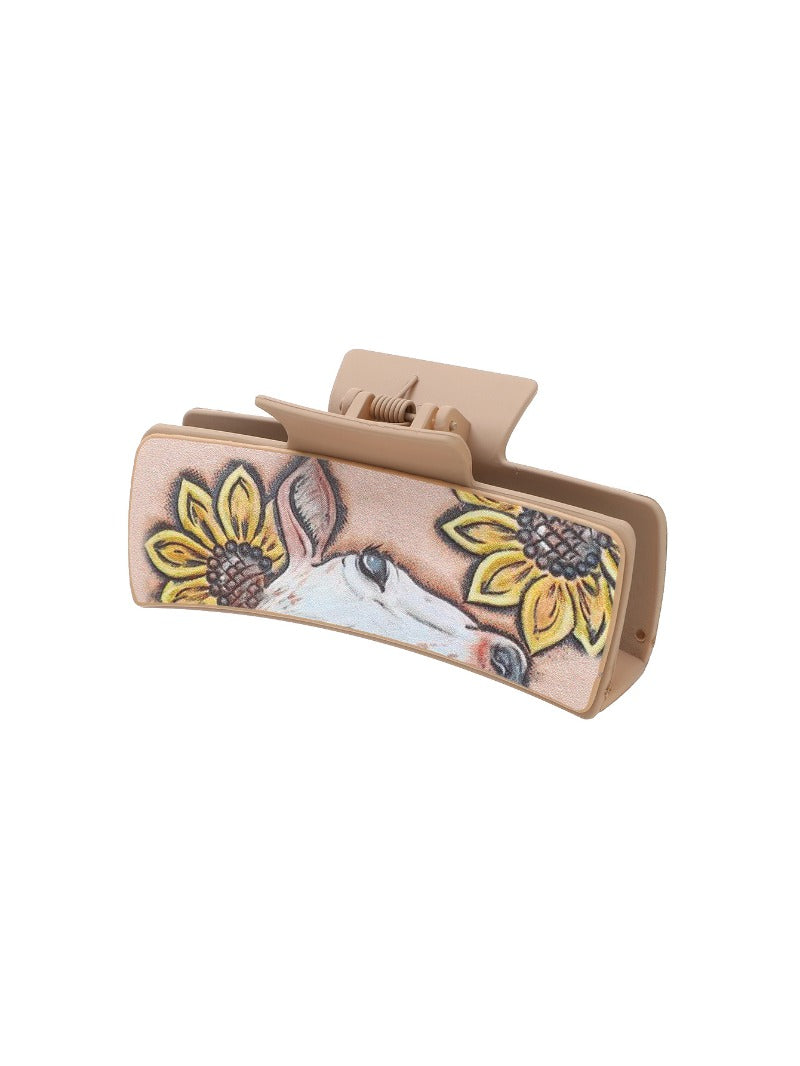 Wholesale Western style Sunflower Calf Pattern Leather Shark Clip Hair Clip
