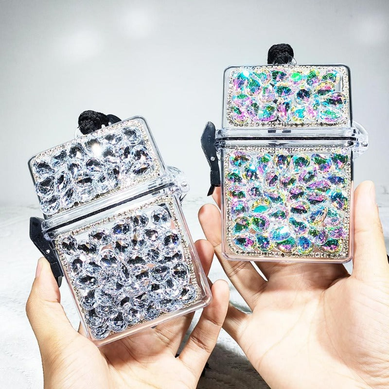 Wholesale Women's Transparent Waterproof Cigarette Box with Hanging Rope and Diamond Inlay