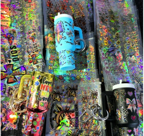 Wholesale Holographic Stickers Random 20pcs/50pcs/100pcs Cartoon Pattern Mini Travel  Cup Stickerlaser wraps