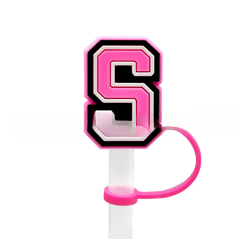 Wholesale 10MM Pink English Letter DIY Decoration Accessories Straw Sleeve Silicone Dust Plug