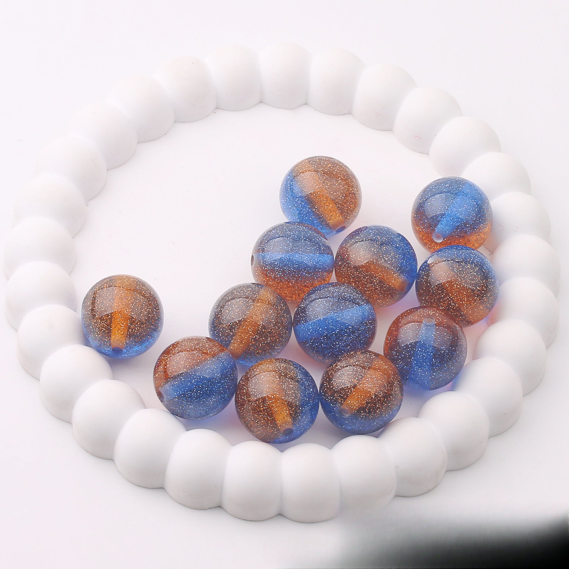 Wholesale 100pcs 20mm Fine Flash Two-color Diamond Sand Resin Straight Hole DIY Beads