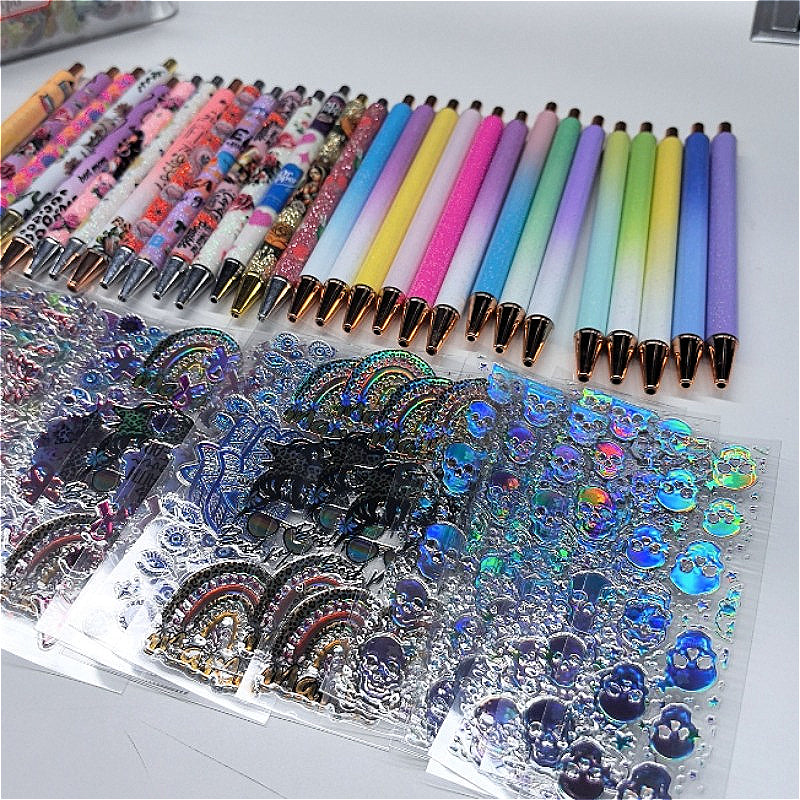Wholesale Random Holographic Stickers 20/50/100pcs UV DTF Wraps Pen Sticker & Cartoon Random Styles Bookmark Stickers for Crafts Wraps
