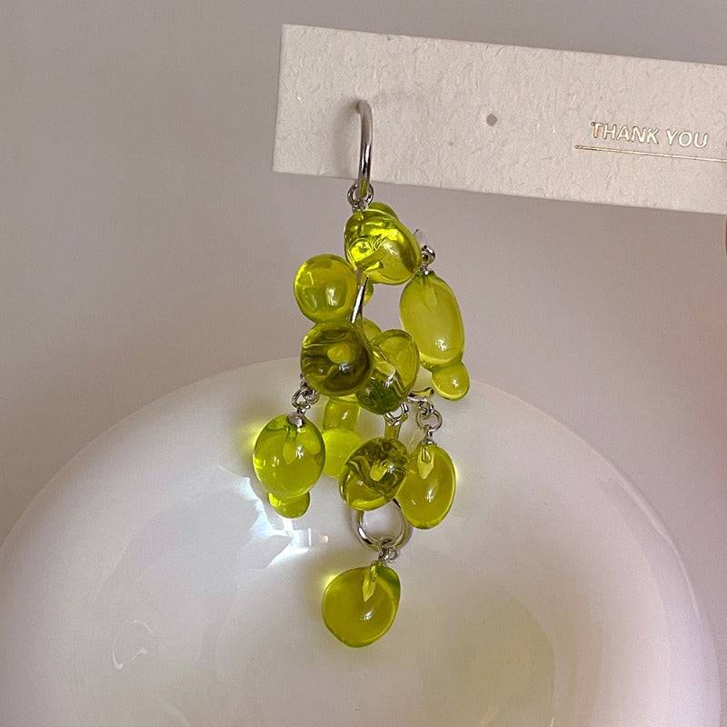 Wholesale Crystal Chinese Antique Green Beaded Grape Earrings