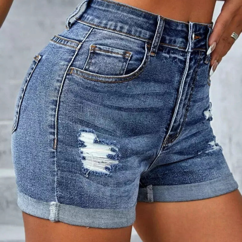 Wholesale Distressed Burr Edge Zipper Pockets Denim Shorts