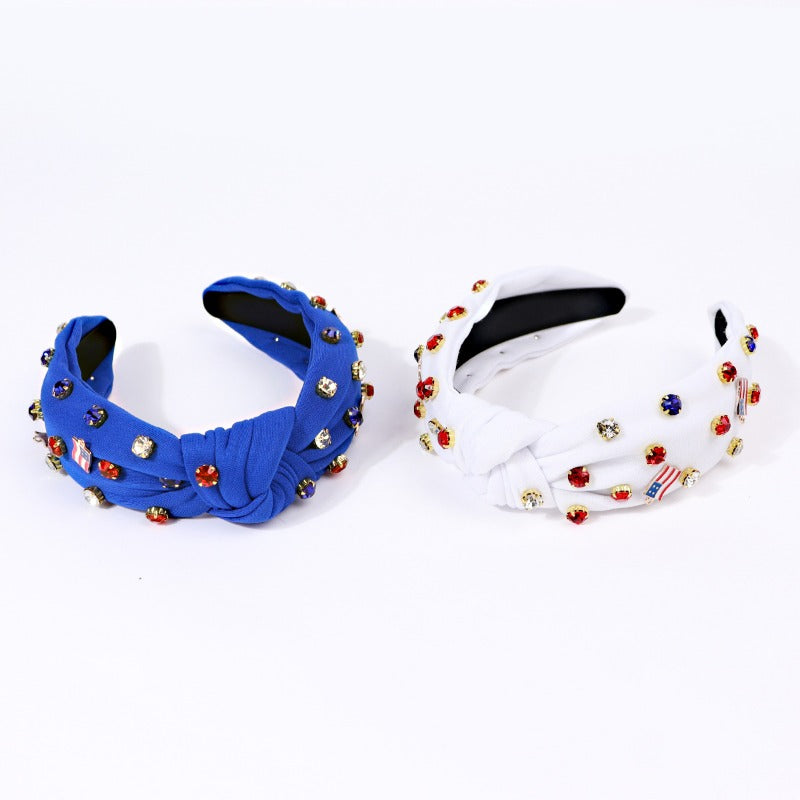 Wholesale Creative American Flag Nail Diamond Knotted Wide Brim Headband
