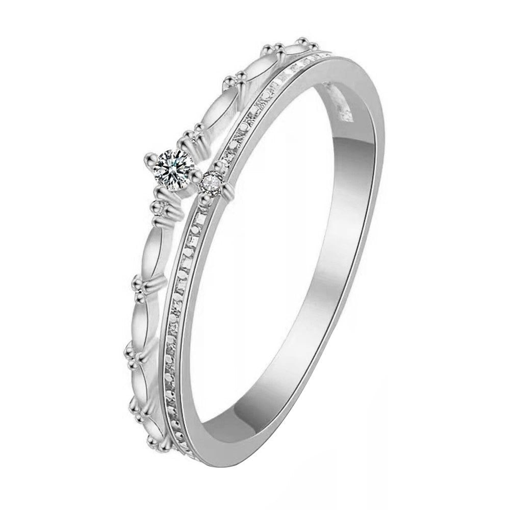 Wholesale S925 Sterling Silver Crown Double Layer Vintage Diamond Ring