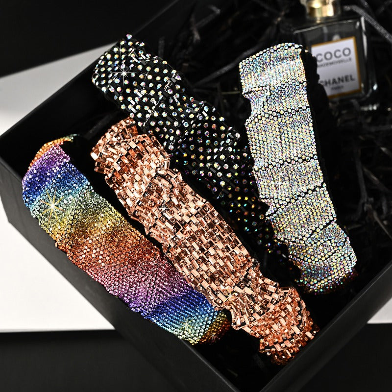 Wholesale Colorful Pleated Full Diamond Sparkling and Dazzling Personality High-end Wide Edge Headband
