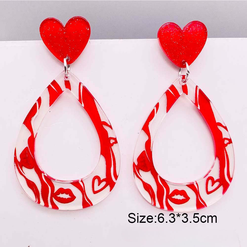 Wholesale Valentine's Day Red Heart Sweet Fun Red Lip Acrylic Earrings