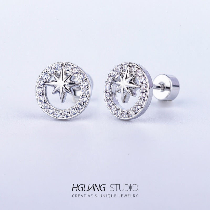 Wholesale Titanium Steel Copper Plated Pentagram Earrings