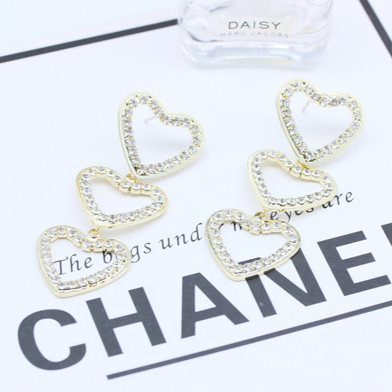 Wholesale 925 Silver Needle Sweet Hollow Diamond Love Earrings