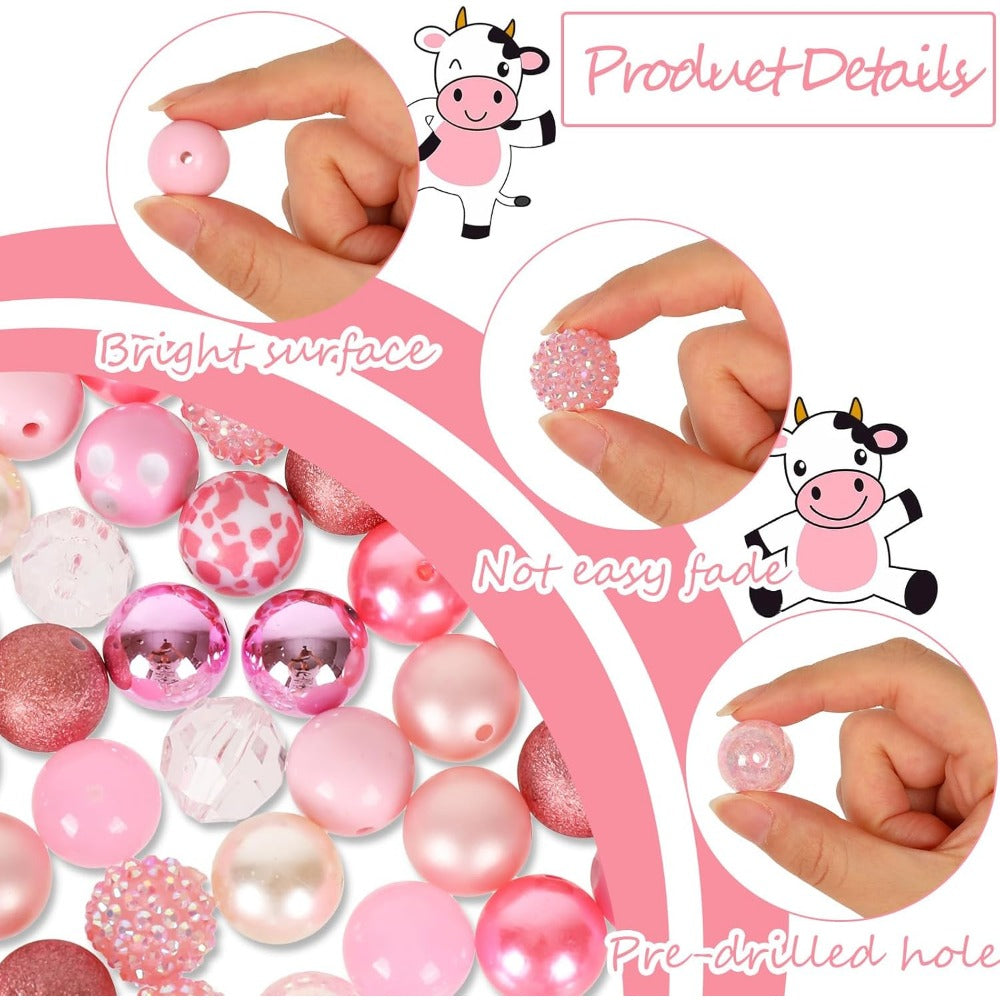 Wholesale Whaline 50Pcs Chunky Bubblegum Beads 20mm Brown White Cow Beads 12 Styles Mixed Chocolate Milk Beads Set Spacer Bead Chunky Beads Jumbo Plastic Beads for DIY Jewelry Making