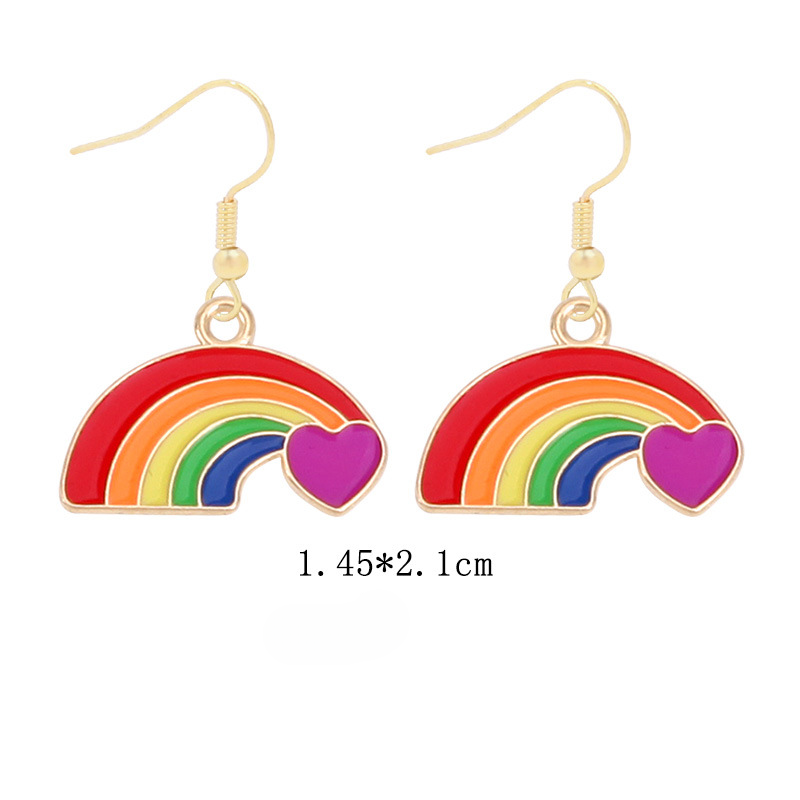 Wholesale Rainbow Flag Love Heart Alloy Pendant Drip Oil Earrings