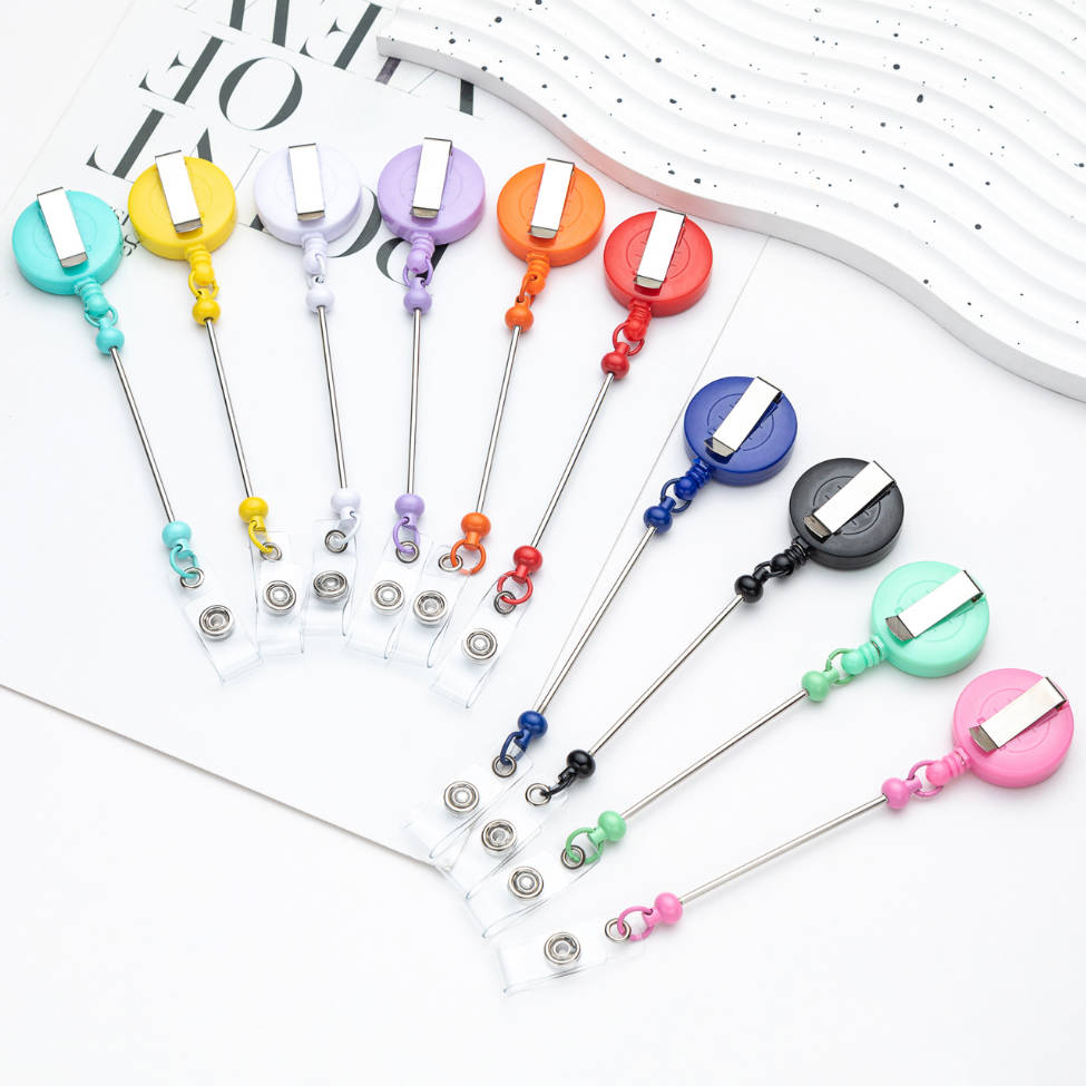 Wholesale Badge Reels DIY Beadable Bar  Retractable Keychain