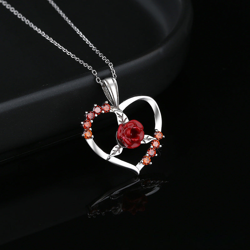 Wholesale Valentine's Day Love Rose Silver Necklaces