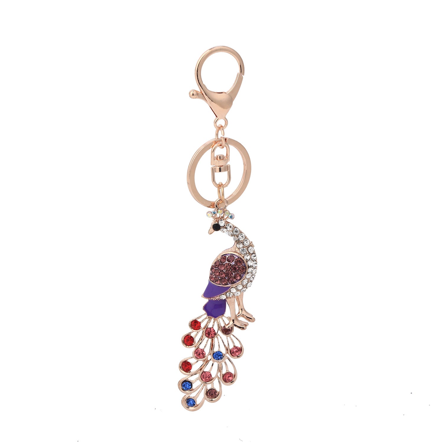 Wholesale Peacock Color Alloy Dot Diamond Keychain
