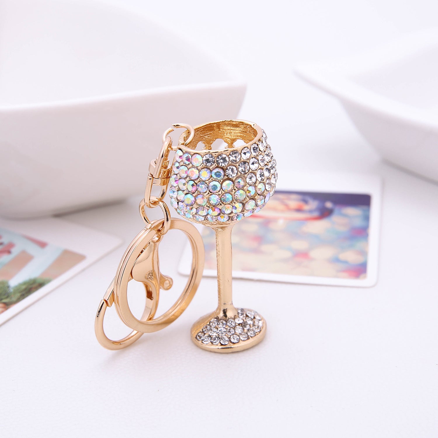 Wholesale Wine Glass Alloy Diamond Metal Keychain
