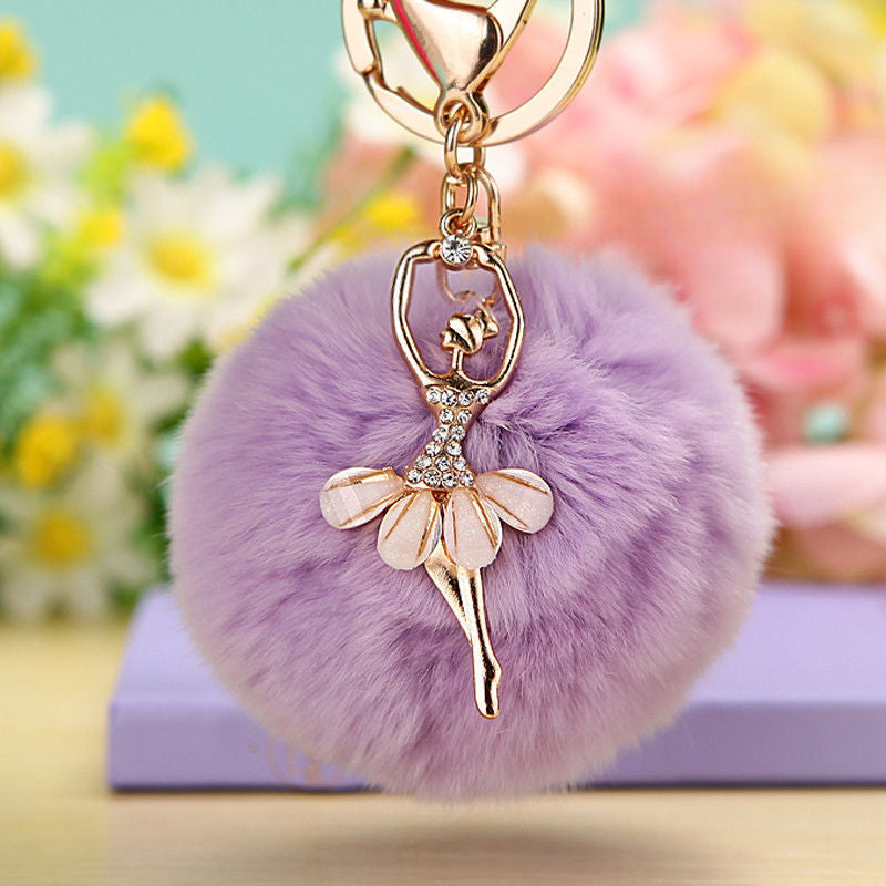 Wholesale Water Diamond Barre Dance Rex Rabbit Hair Ball Little Angel Keychain