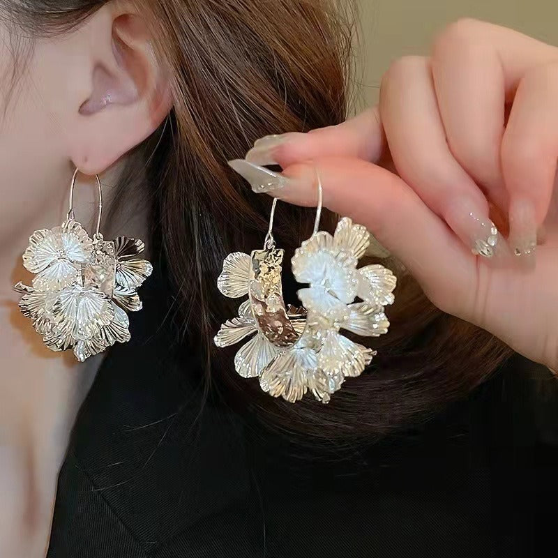 Wholesale Pleated Metallic Color Flower Geometric Fashion High-end Temperament Earrings