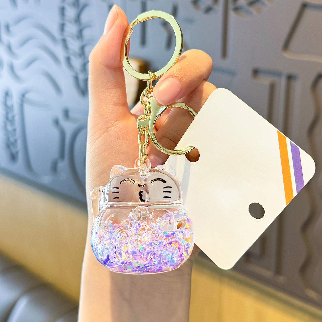 Wholesale Cute Quicksand Glow-in-the-dark Beckoning Cat Keychain