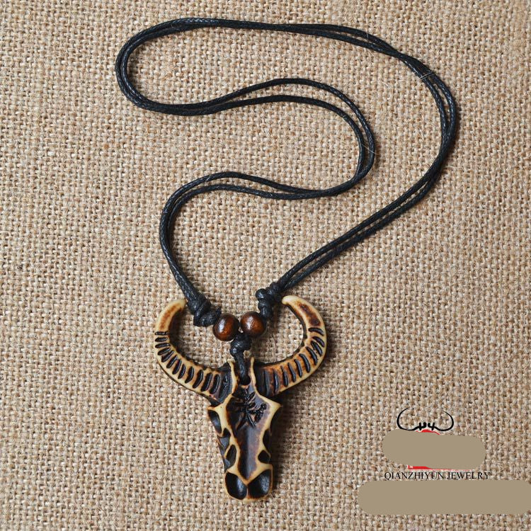 Wholesale Imitation Yak Tribal Bull Head Horn Necklace