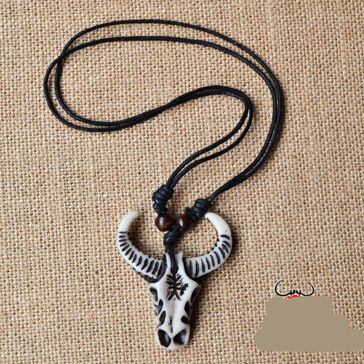 Wholesale Imitation Yak Tribal Bull Head Horn Necklace