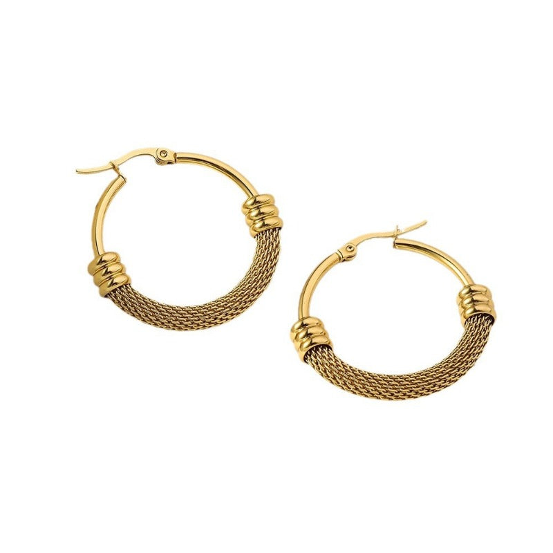 Wholesale Circle Mesh Plated 18K Furnace Gold Non Fading Gold Stainless Steel Earrings