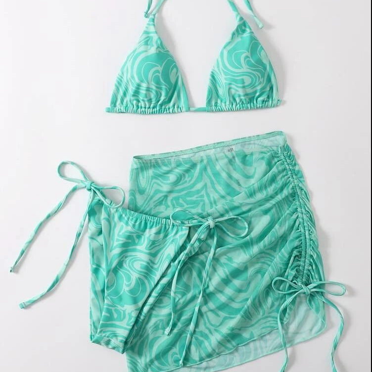 Wholesale Printed Two-Piece Gauze Dress Three-Piece Set Swimwear