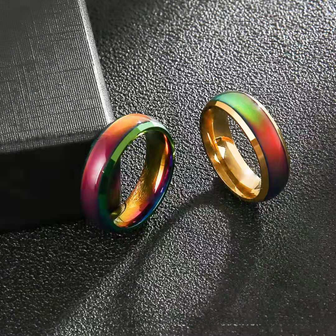 Wholesale Stainless Steel Men's Hip Hop Titanium Steel Thermochromic Finger Ring Retro Ring