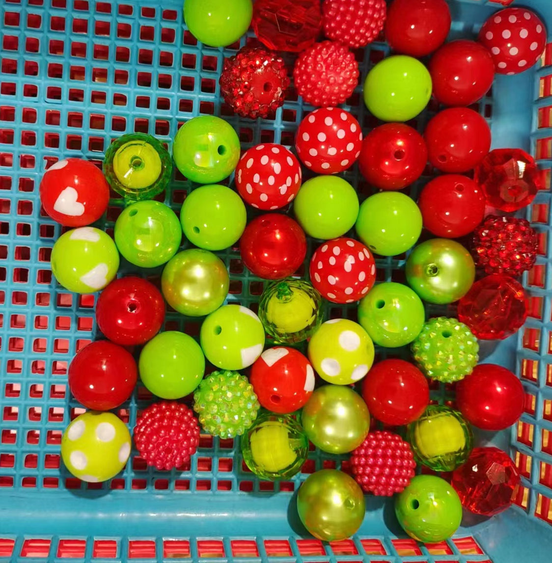 Wholesale 50pcs 20mm Red Green Acrylic Mixed Color Beads