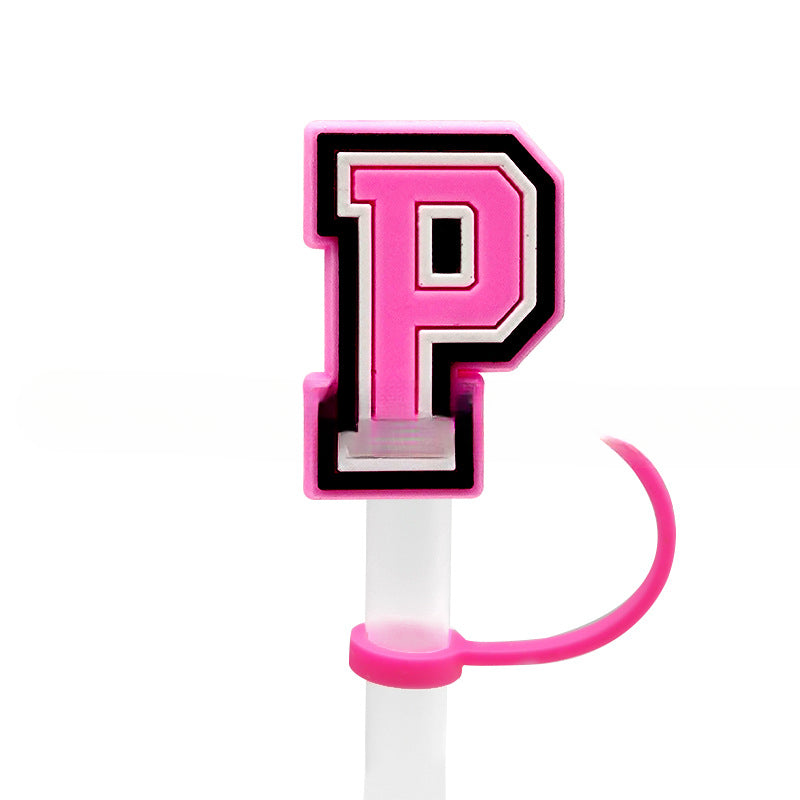 Wholesale 10MM Pink English Letter DIY Decoration Accessories Straw Sleeve Silicone Dust Plug