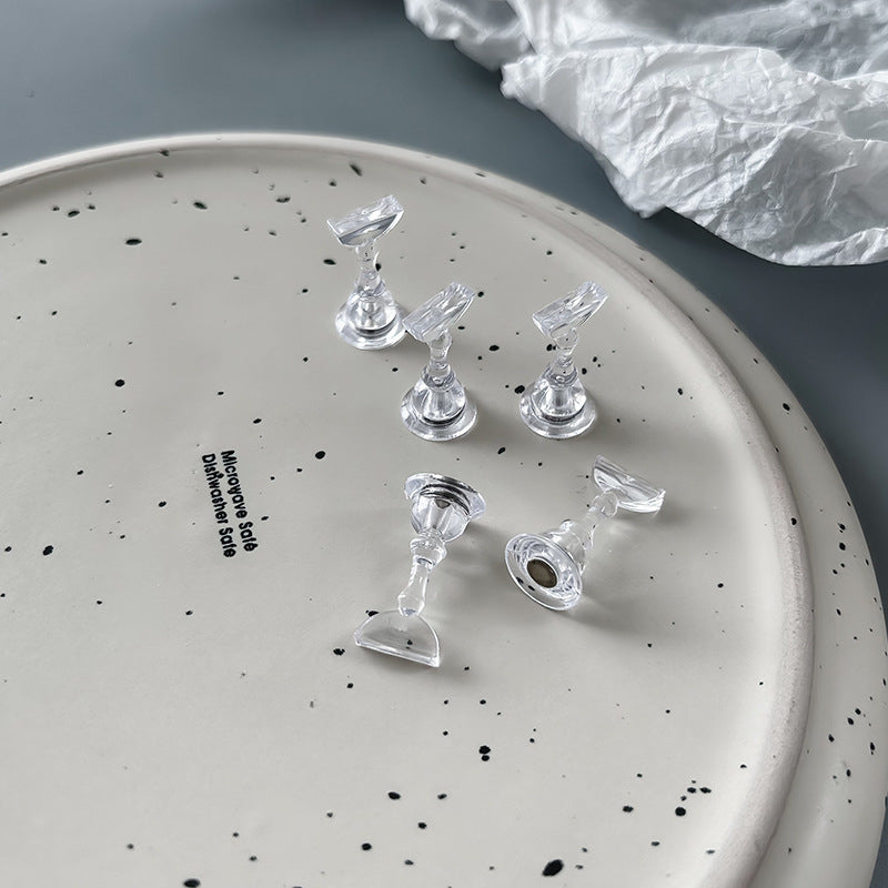 Wholesale Small Nail Art Practice Chess Pieces Transparent Ice Pink Tray with Magnetic Display Stand