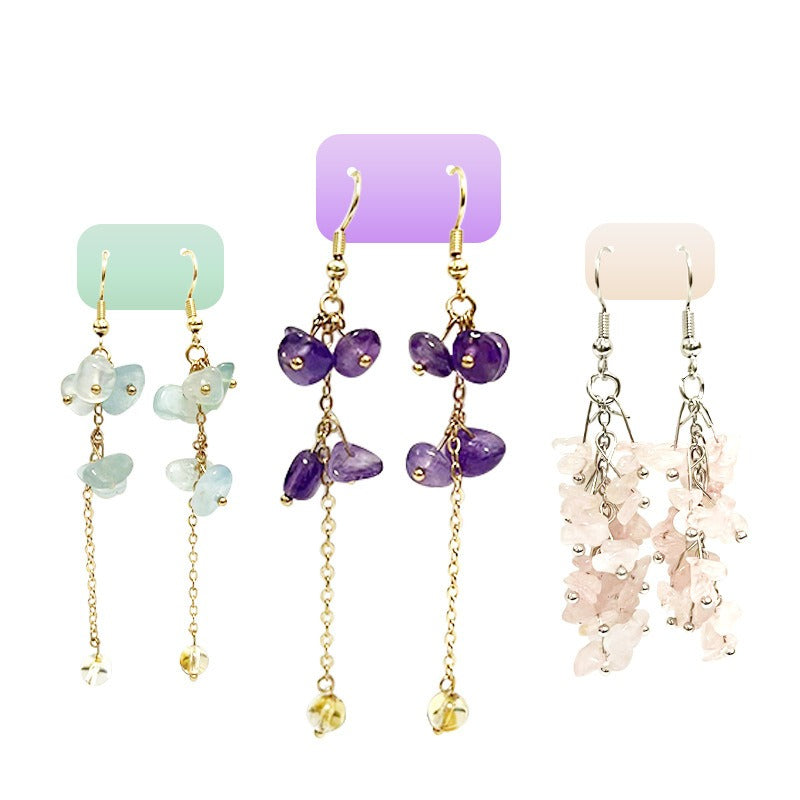 Wholesale Crystal Colorful Sweet Natural Crushed Stone Tassel Earrings