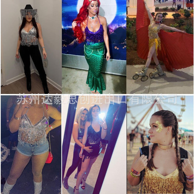 Wholesale Three-piece Glitter Fabric Sexy Tassel Swimsuit