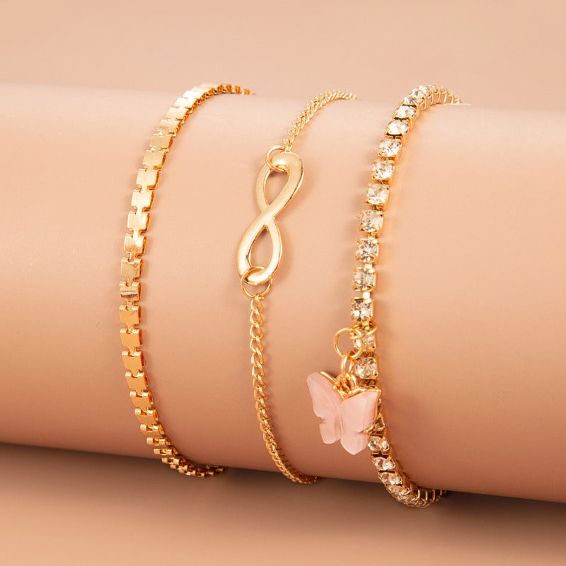 Wholesale Zircon Bracelet Set Exaggerated Geometric Beaded Thick Chain Bracelet