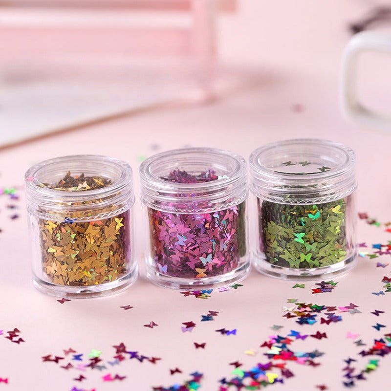 Wholesale Internet Celebrity Sparkling Laser Butterfly Nail Patch Phone Case Glitter Ring Powder Glitter Powder Drop Glue Glitter