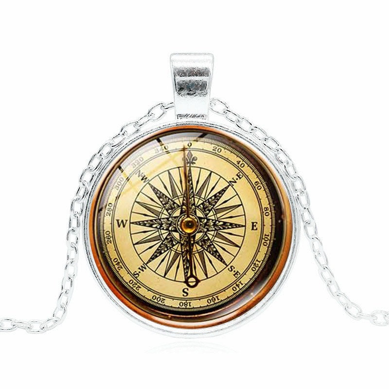 Wholesale Vintage Compass Time Gemstone Alloy Necklace
