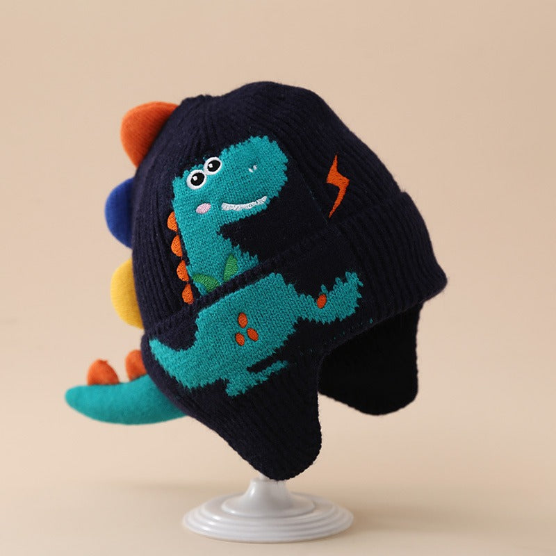 Wholesale Children's Autumn and Winter Cute Super Cute Dinosaur Knitted Wool Cartoon Windproof Earmuffs Thick Warm Hat