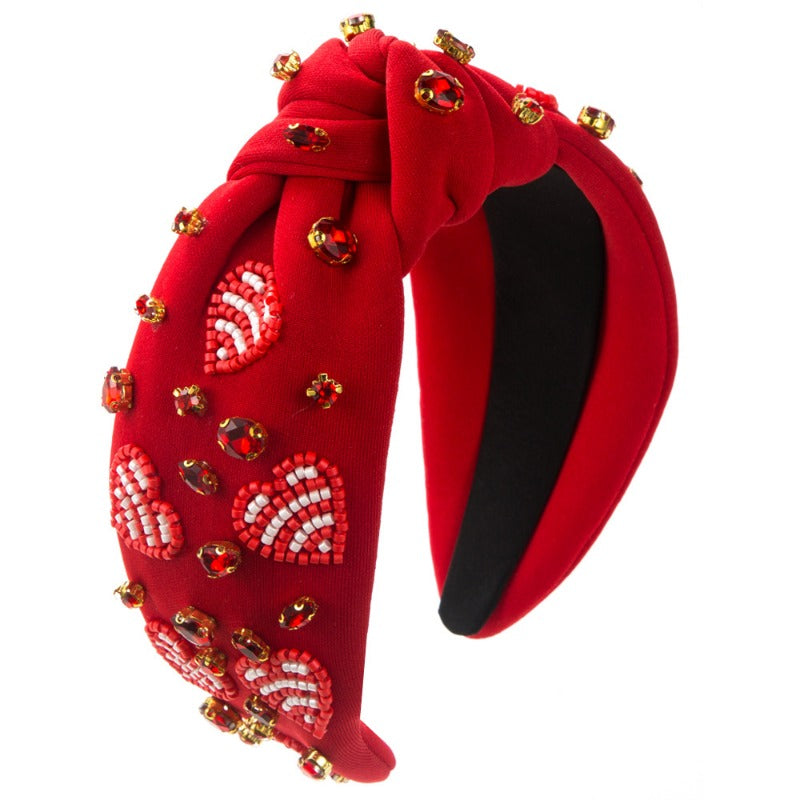 Wholesale Valentine's Day Pure Hand-sewn Rice Bead Heart-shaped Knotted Wide-brimmed Headband