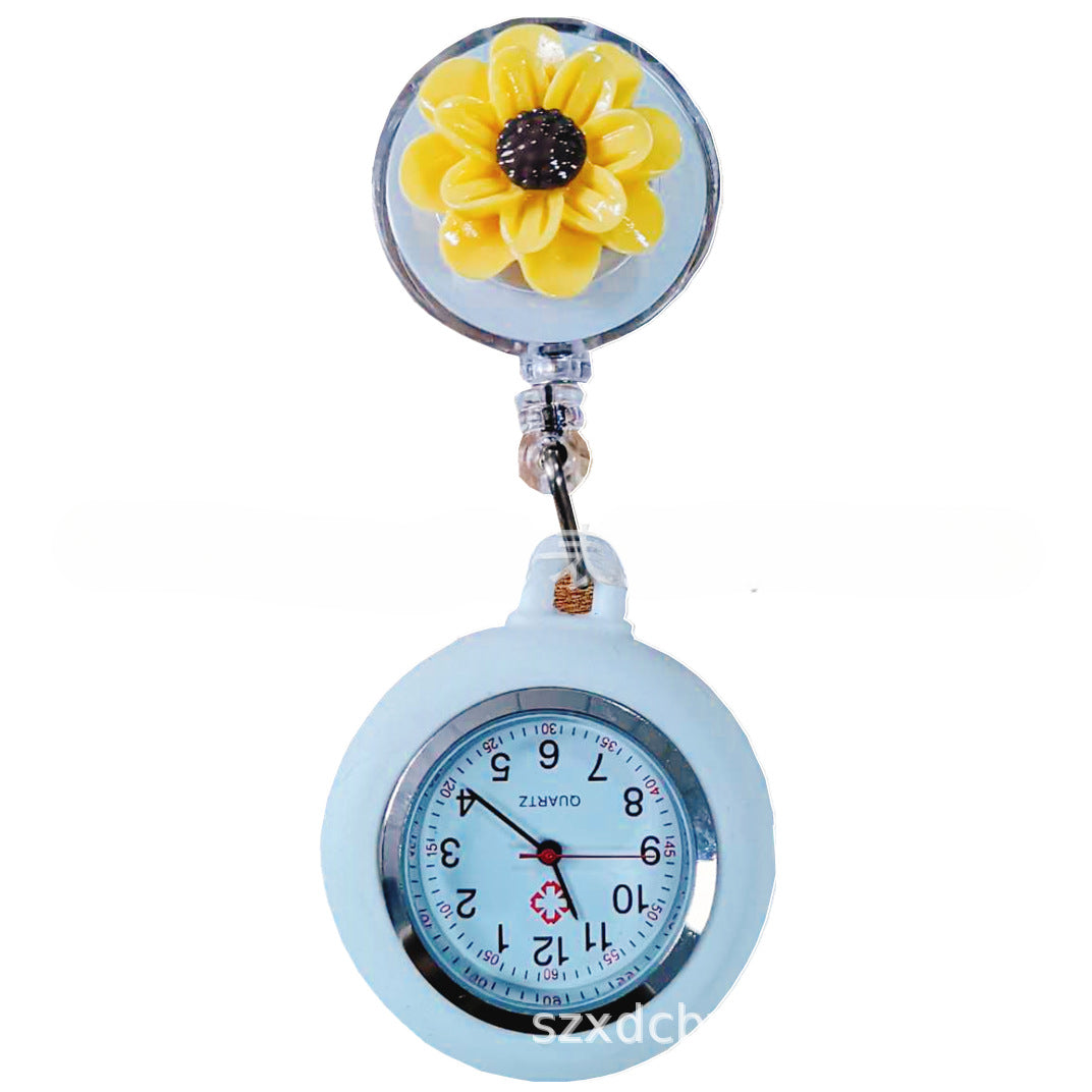 Wholesale Chrysanthemum Flower Easy Pull Buckle Telescopic Alloy Pocket Watch