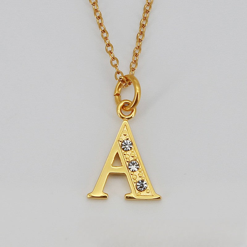 Wholesale Titanium Steel Diamond Letter Necklace Clavicle Chain
