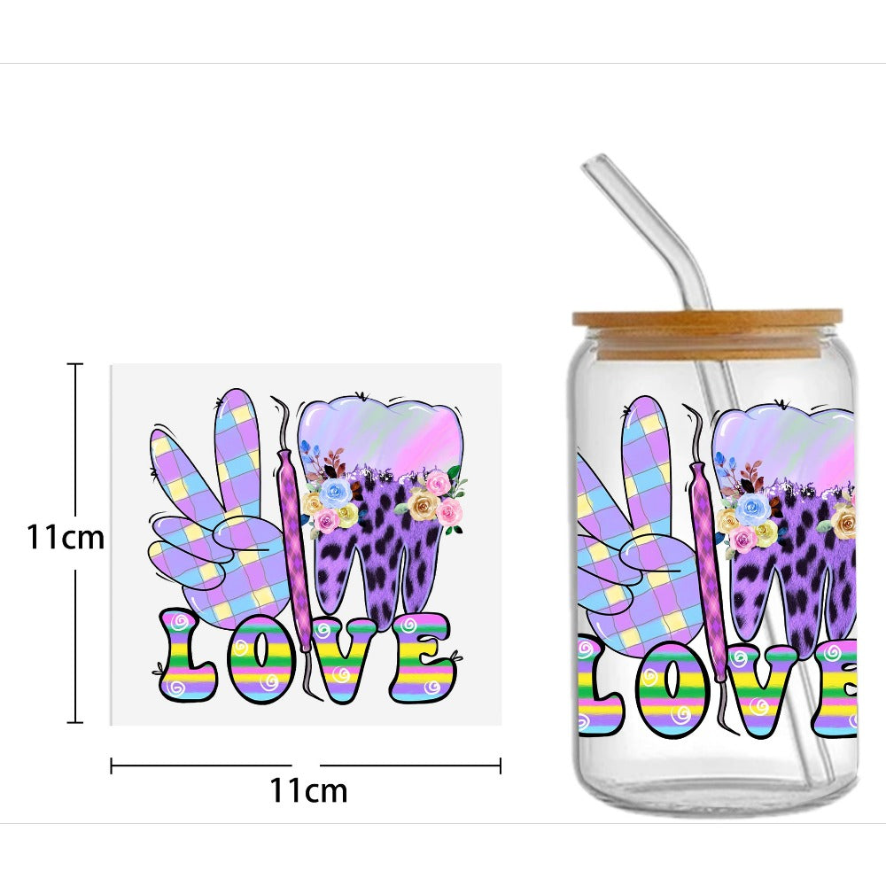 Wholesale Cute Smiley Flower Series Printing UV DTF Transfer Crystal Cup Sticker