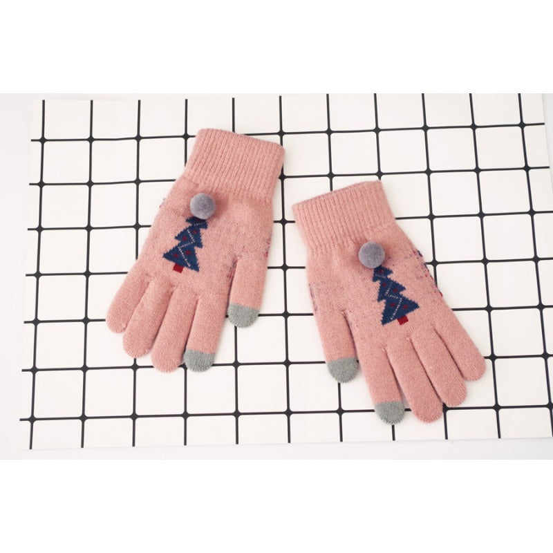 Wholesale Imitation Cashmere Christmas Tree Double-layer Thickened Warm Split Finger Gloves