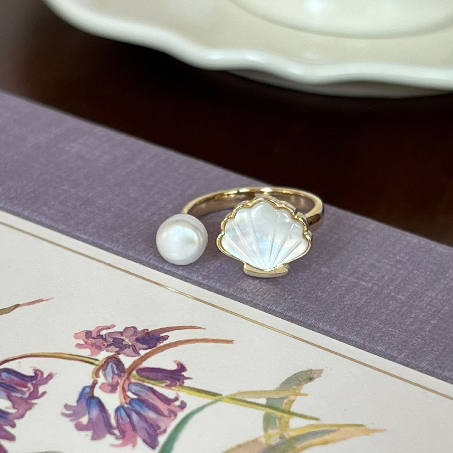 Wholesale Pearl Ring Adjustable Mother of Pearl Vintage Copper Ring