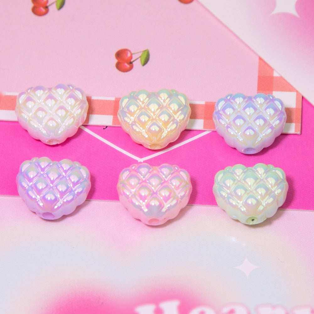 Wholesale 10pcs Cream Waffle Diamond Lattice Love Beads Plated Color Beads