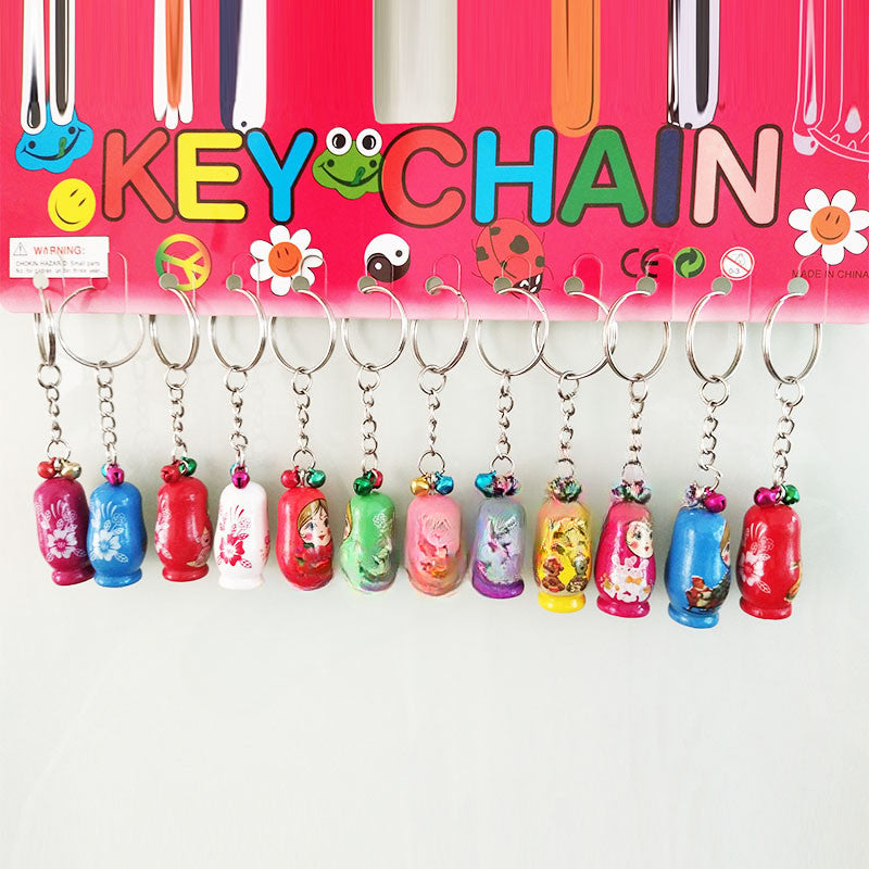 卸売バレンタインデーロシアの入れ子人形木製キーホルダー